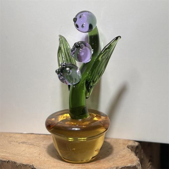 Mini Glass Flower Figurine Transparent Hand Blown Faux Crystal Flower Bouquet In Pot for Birthday Mother's Day Wedding Women Mom Office Home Table