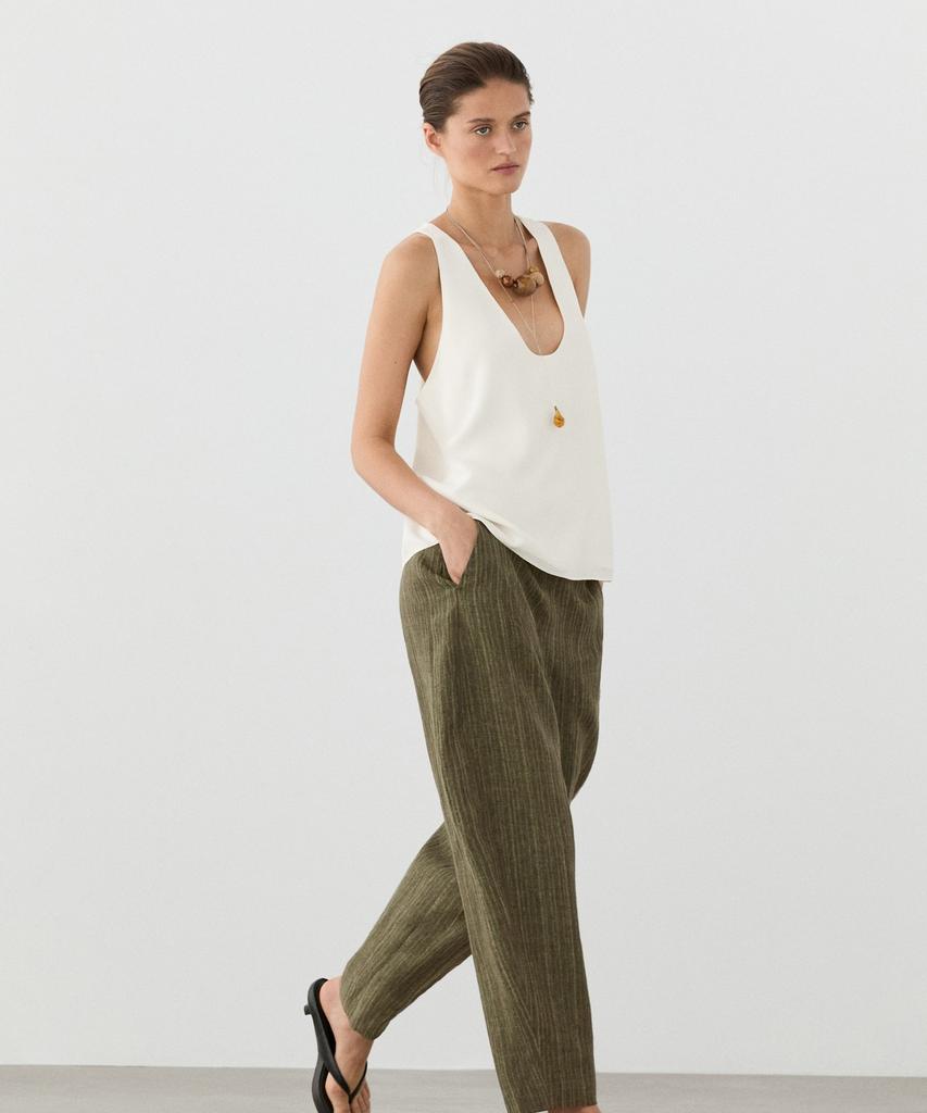 Masimodutti Corset Belt Detail Total Look Linen Pants