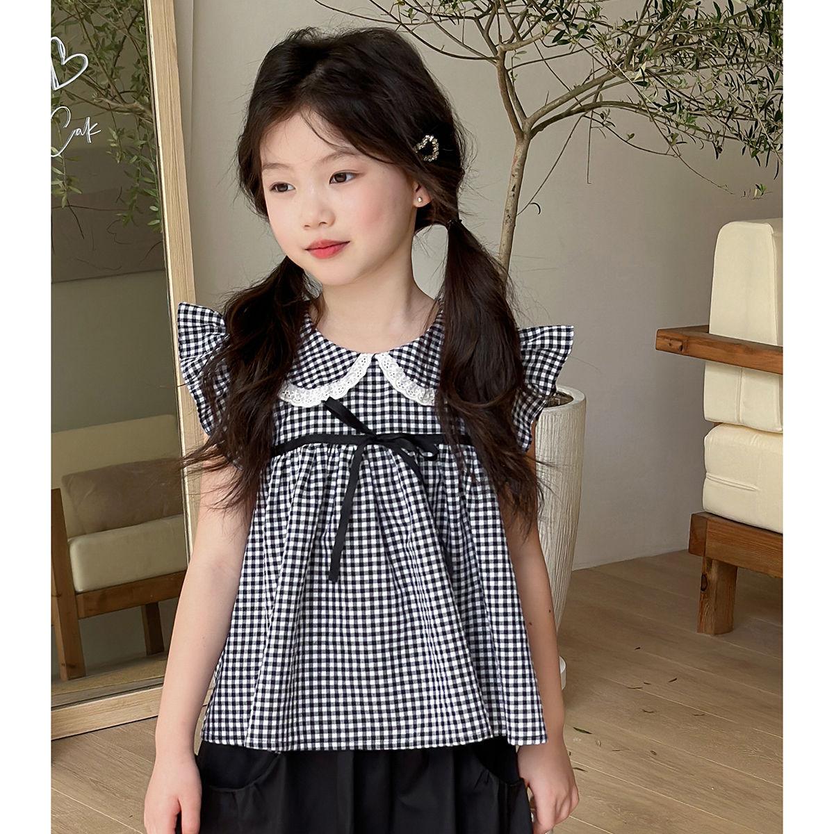 Летний стиль для девочек, корейская мода, комплект из двух вещей: Детская короткая юбка и топ 150