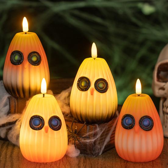 Autumn Owl Flameless Candle LED Night Light Battery Operated Flickering Candle Light Halloween Christmas Home Decor