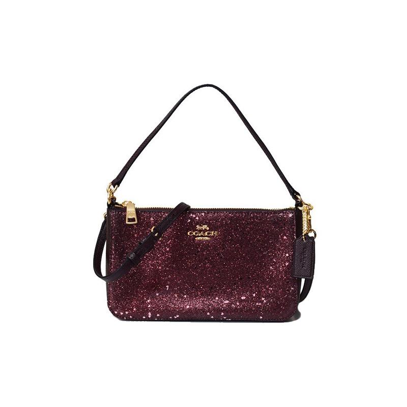 

COACH Top Handle 22 Top Handle Glitter Cross Pattern Leather Crossbody Shoulder Multi-Function Tote Bag Small Women s Raspberry Red/Light Gold золотий