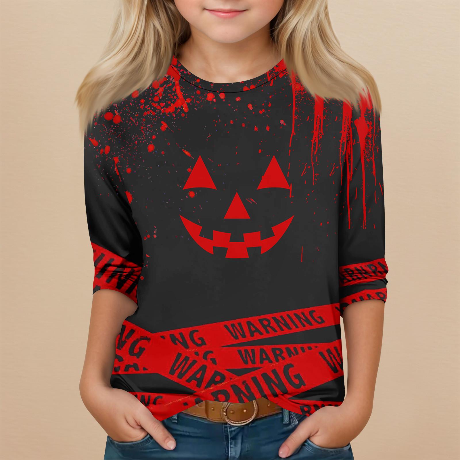

Children s 3/4 Sleeve Round Neck Top Halloween Printed Everyday Casual Top 110 винний