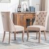 4-Leg Chair, Beige Velvet Dining Chair, High Backrest, with Button Tufting, Solid Wood Frame, Beige (Set of 2)