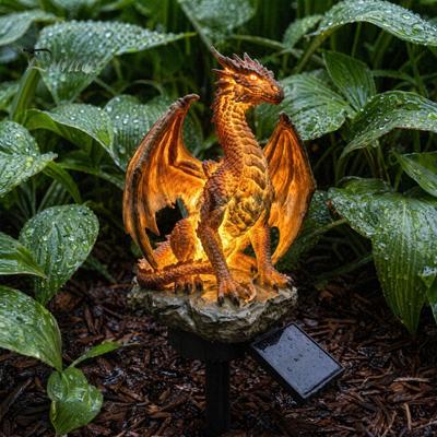 Solar Garden Ornaments Light, Dragon Savage Statue, Wild Man Sculpture, Flying Lamp Resin Outdoor Night Light Decor for Patio Yard Courtyard No Wiring
