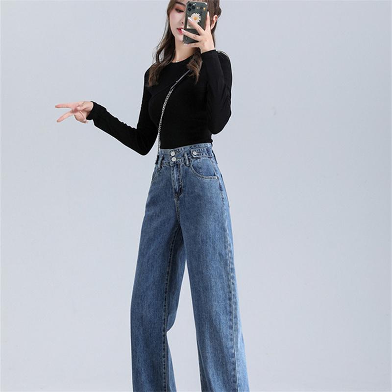 Winter Women High Waist Thickening Warm Straight Jeans Simple Fleece Warm Slim Fit Stretch Ladies Casual Denim Wide leg trousers