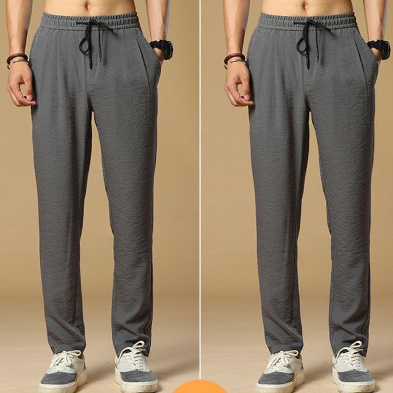 Men's Thin Breathable Ice Silk Casual Pants Large Straight Tube Loose Elastic Speed Drying Sports Elastic Waist Pants