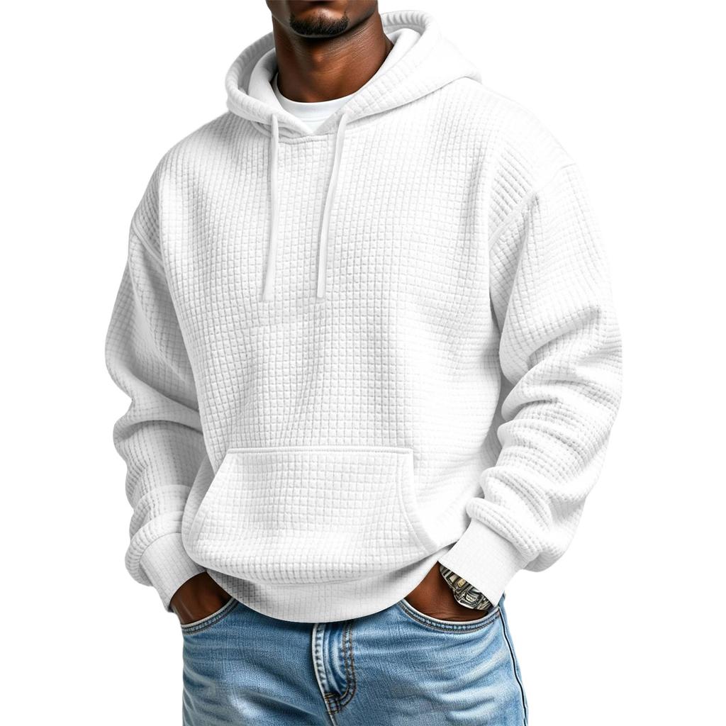 Men's Knit Hooded Sweatshirt Color Casual Winter Pullover