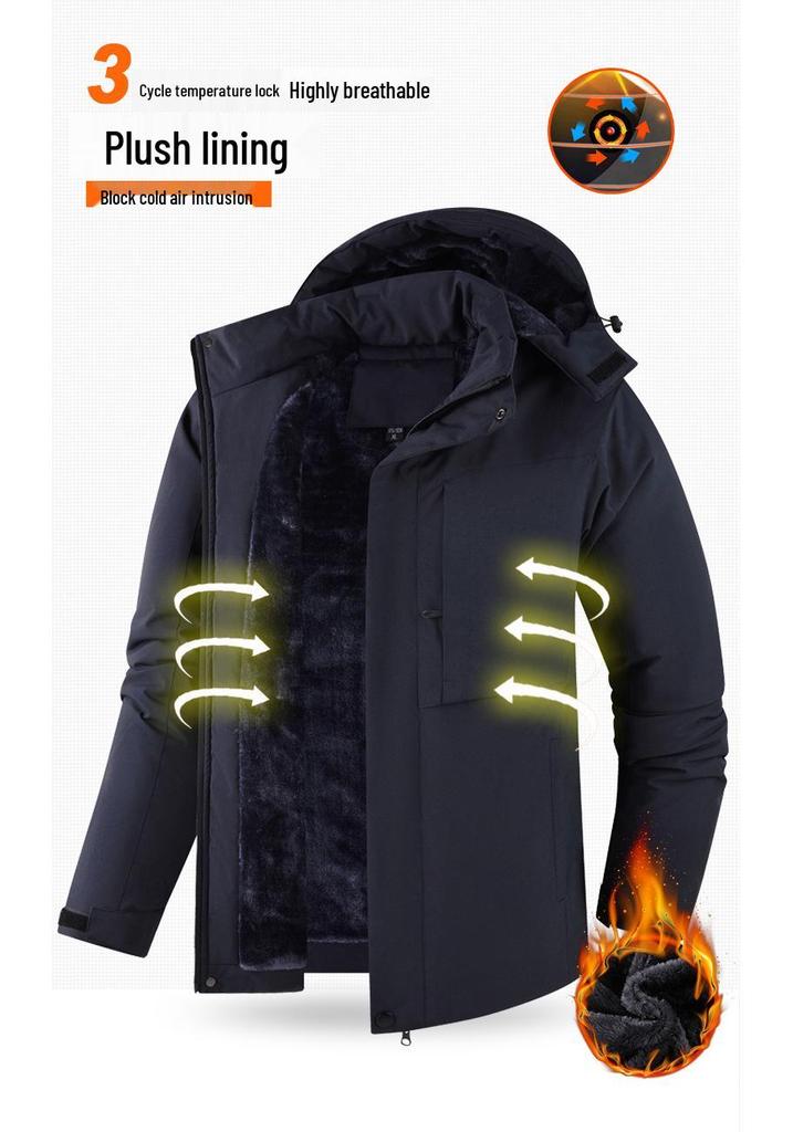 Men's Plus Size Waterproof Windproof Fleece-Lined Winter Mountaineering Jacket