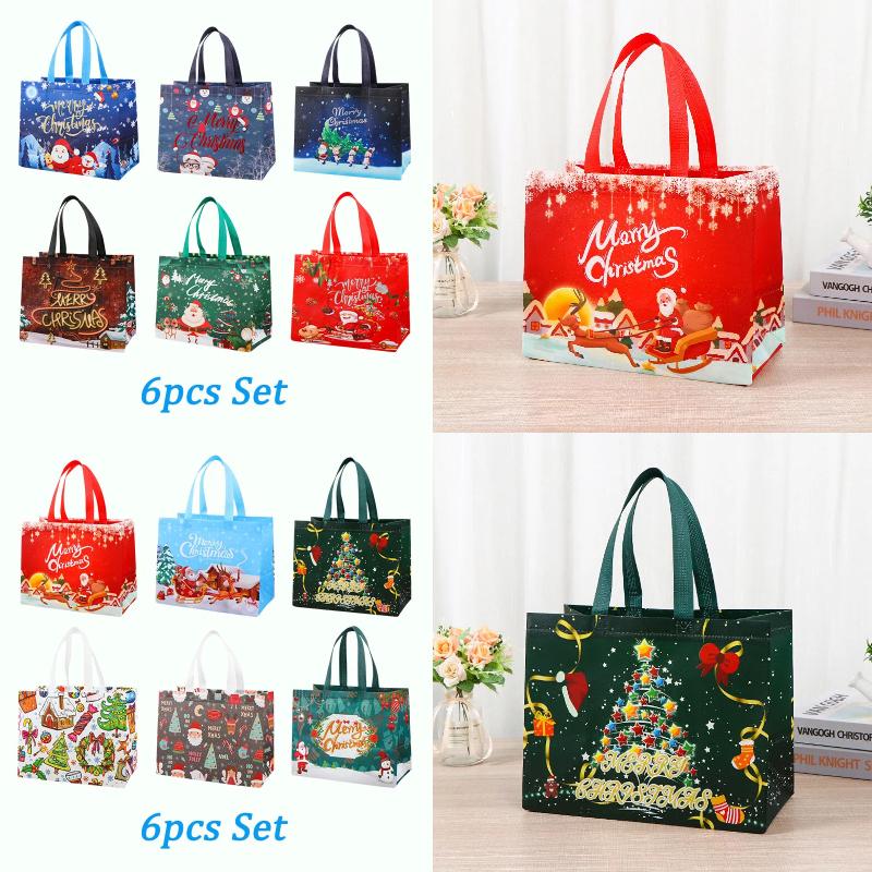 6/12 szt. Świąteczne Torebki Prezentowe Duży Rozmiar 32,5x25x17cm Navidad Świąteczne Torby Tote z Uchwytami Xmas Opakowania na Prezenty na Rok Księżycowy
