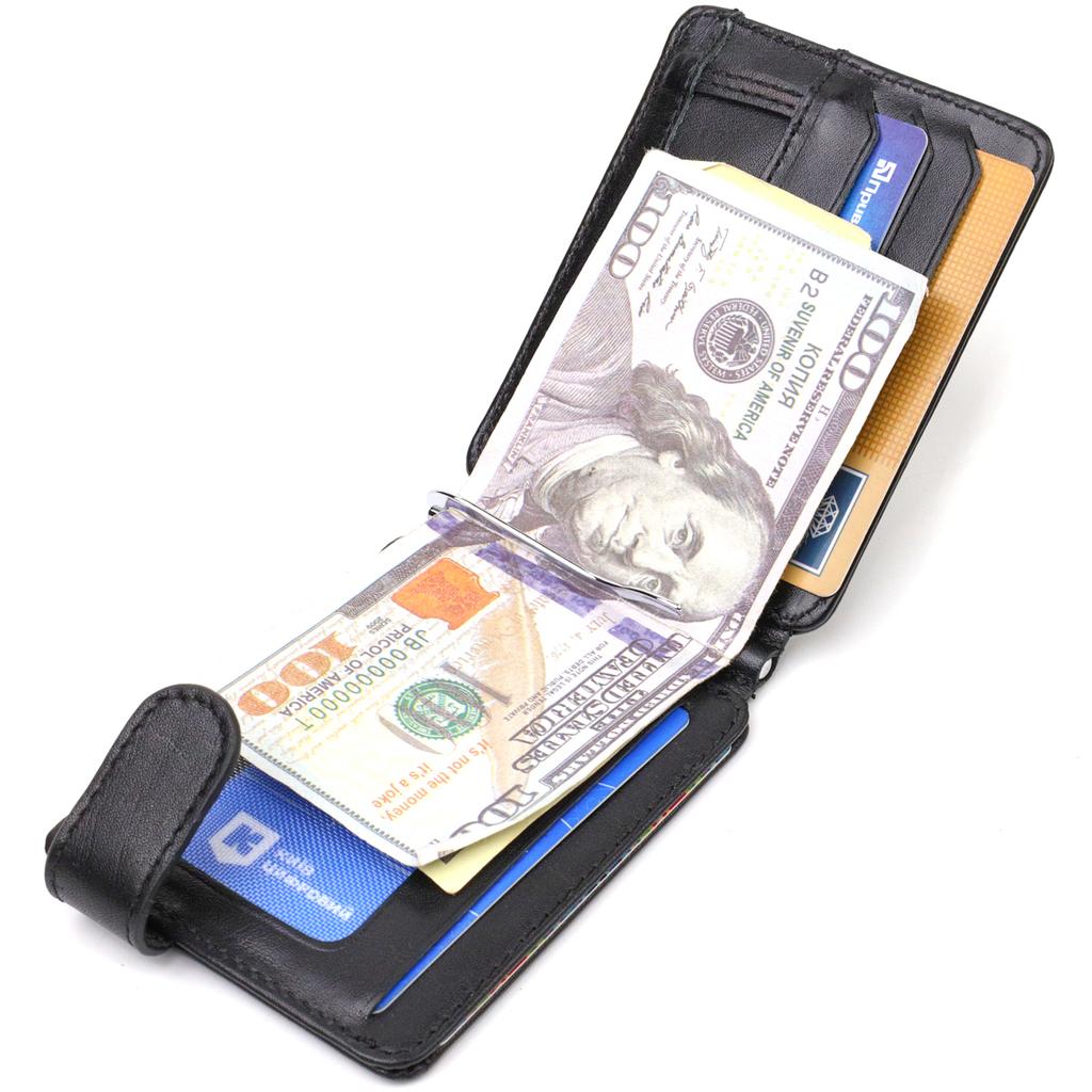 Classic Reliable Money Clip Made of Natural Smooth Leather CANPELLINI 21939 Black