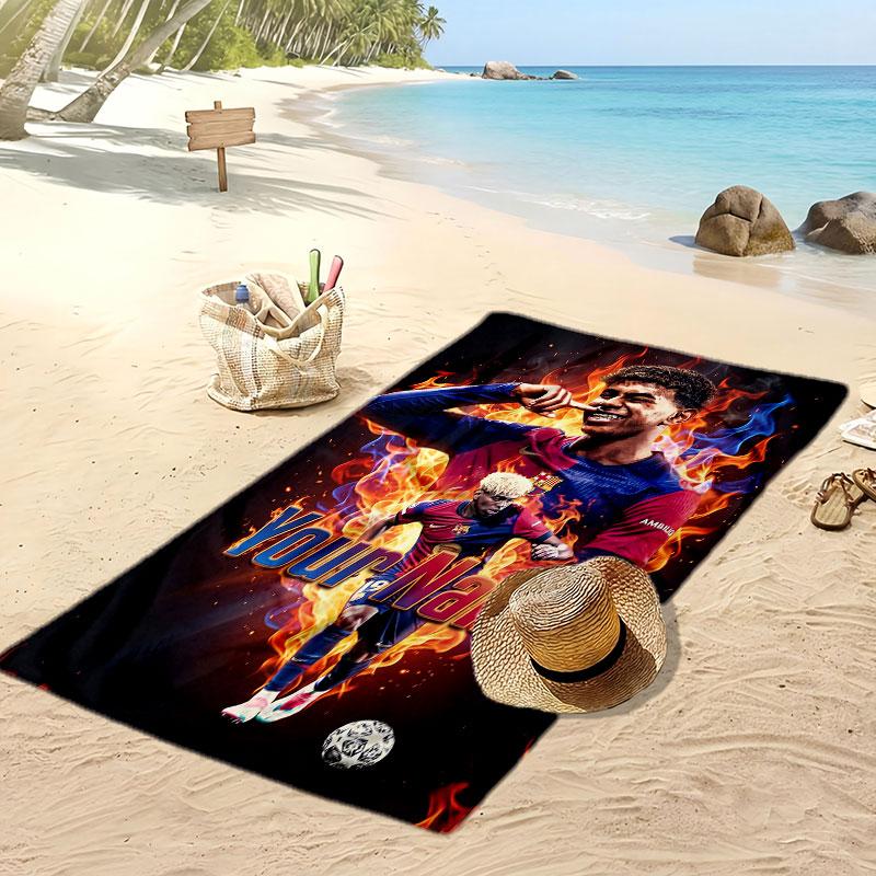 Asciugamano da Spiaggia Personalizzato Stampato Lamine Yamal Logo Calcio Supporto Nome Personalizzato Testo Asciugamano Assorbente Per Sport Viaggio Regalo Speciale