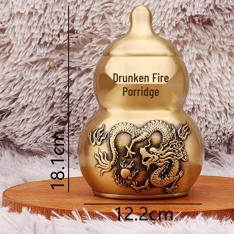 Brass Fire Dragon Gourd Desktop Ornament for Home and Kitchen Décor