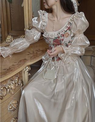 Vintage élégant imprimé fleuri robe femmes automne col rond décontracté soirée robe Midi femme manches bouffantes robe de fée coréenne