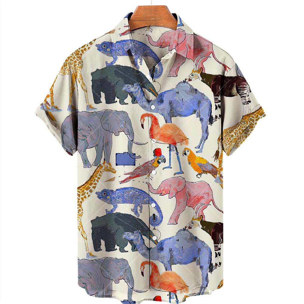 Men's Hawaiian Shirts 3D Cute Cat Print Short Sleeved Shirt Lapel Fashionable Casual Harajuku Cartoon New Clothing