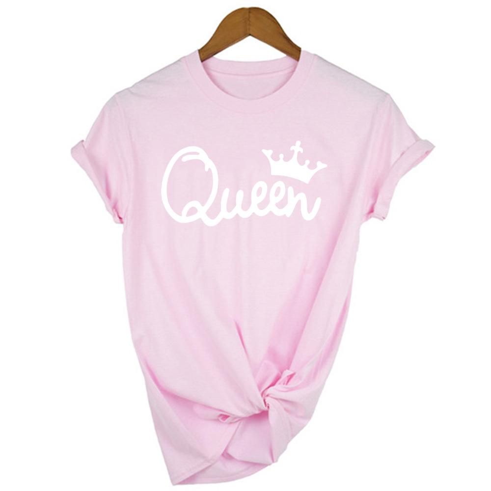 Queen Couples Women T Shirt Crown Printing Couple Clothes Summer Clothing Casual Round Neck Tops