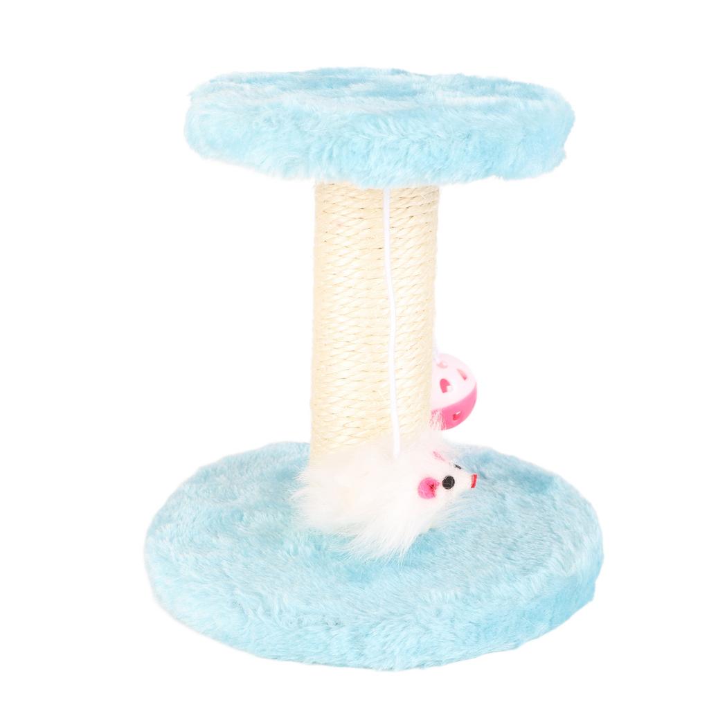 Cat Scratching Post Interactive Soft Plush 2 Layers Sisal Rope Scratcher Tree for Indoor Cats Kittens Blue