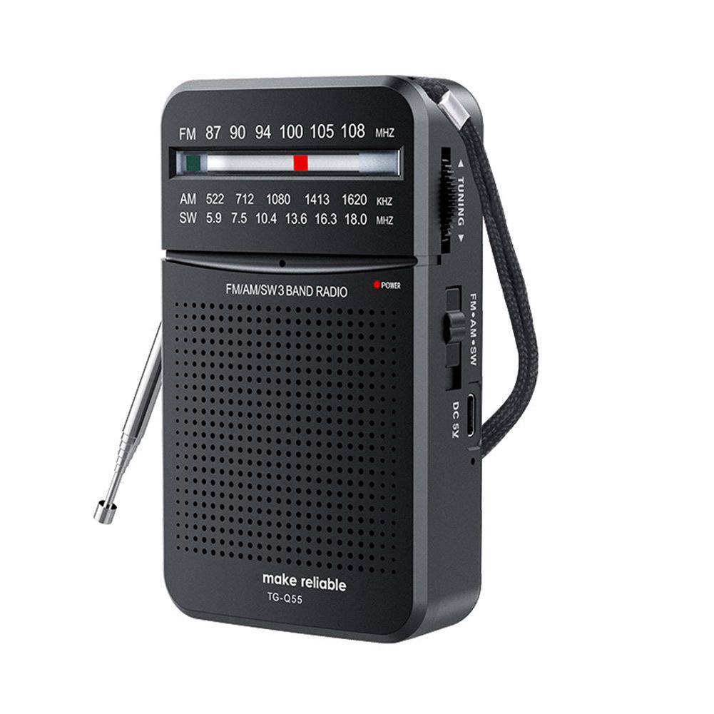 

Rechargeable Tri-Band Pocket Radio Analog Type, DC5V AM/FM/SW, With 403W Speaker TypeC Interface 500mAh Batteryo чорний