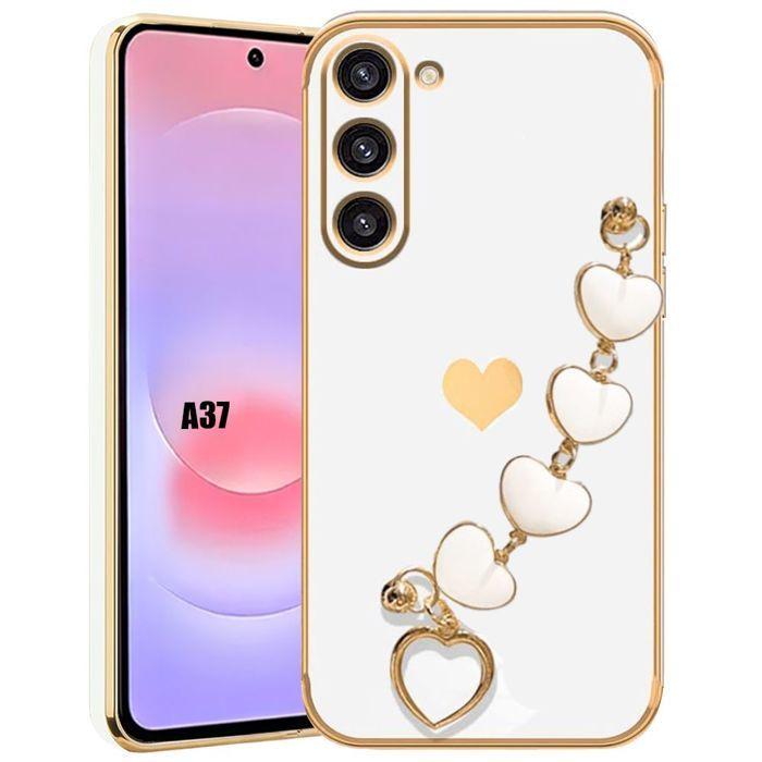 Coque pour Samsung Galaxy A37 5G, Protection Anti-Rayures Ultra Slim avec Bracelet Cœur - Blanc