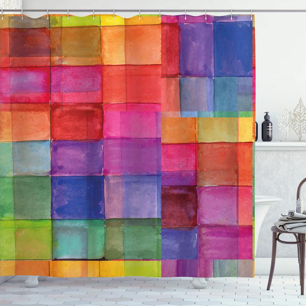 Colored Geometric Ombre Shower Curtains For Bathroom, Gradient Color Design Art Waterproof Fabric Bath Curtains,Teal/Blue/Orange