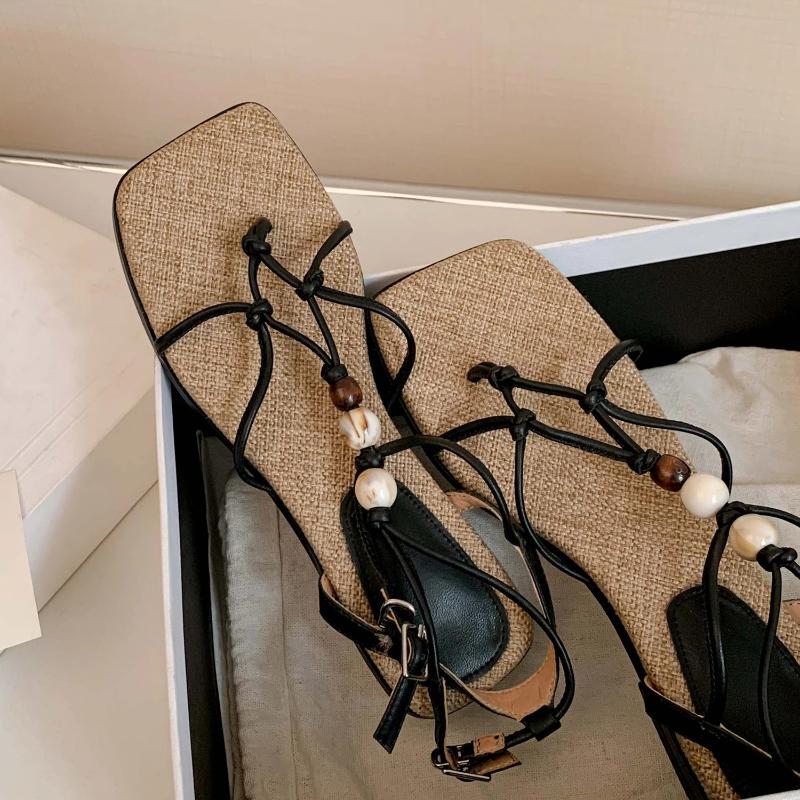 2025 New Superstar Med Heels Flip Flops Sweet Pearl Casual Slingback Comfort Summer Shoes Concise Gladiator Ins Women Sandals