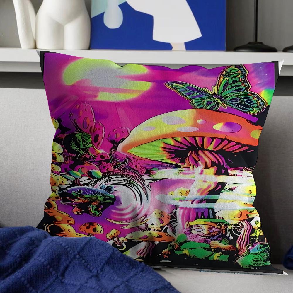 80-е Триповый Скелет Неоновый Психоделический Гриб Подушка Чехол для Подушки Наволочка Гостиная Диван Домашний Декор На заказ 16x16Inch
