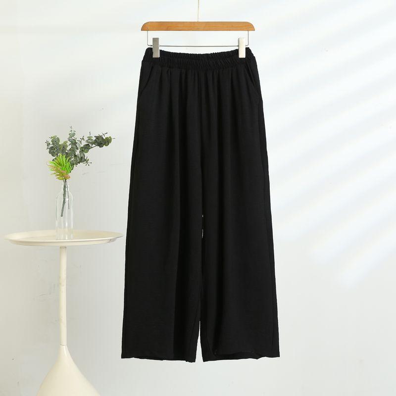 Cotton and Linen Casual Pants Women Summer Thin Straight Wide-Leg Pants Plus size Loose Sweat pants Solid All-Match Ice Silk Trousers