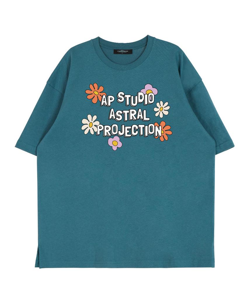 ASTRAL PROJECTION Ap Flower Round Neck 15-Count Cotton Short Sleeve T-Shirt_Blue Green
