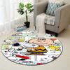 Kawaii Snoopy Round Rug Cute Cartoon Printed Circular Carpet Anti-Slip Floor Mat for Kids Room Nursery Decor