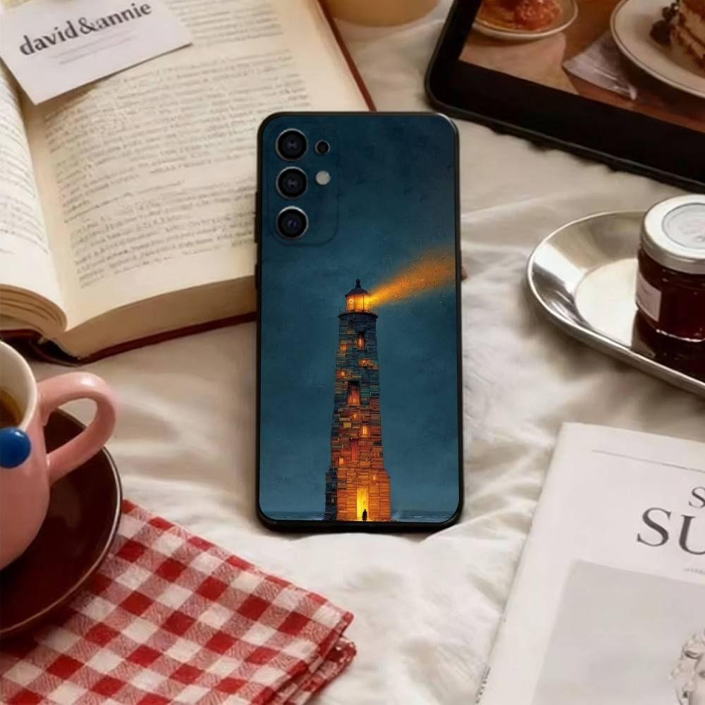 

Abstract Lighthouse Phone Case Black Silicone Soft For Samsung S25,S24,S21,S22,S23,S30,Ultra,S20,Plus,Fe,Lite Samsung S24fe