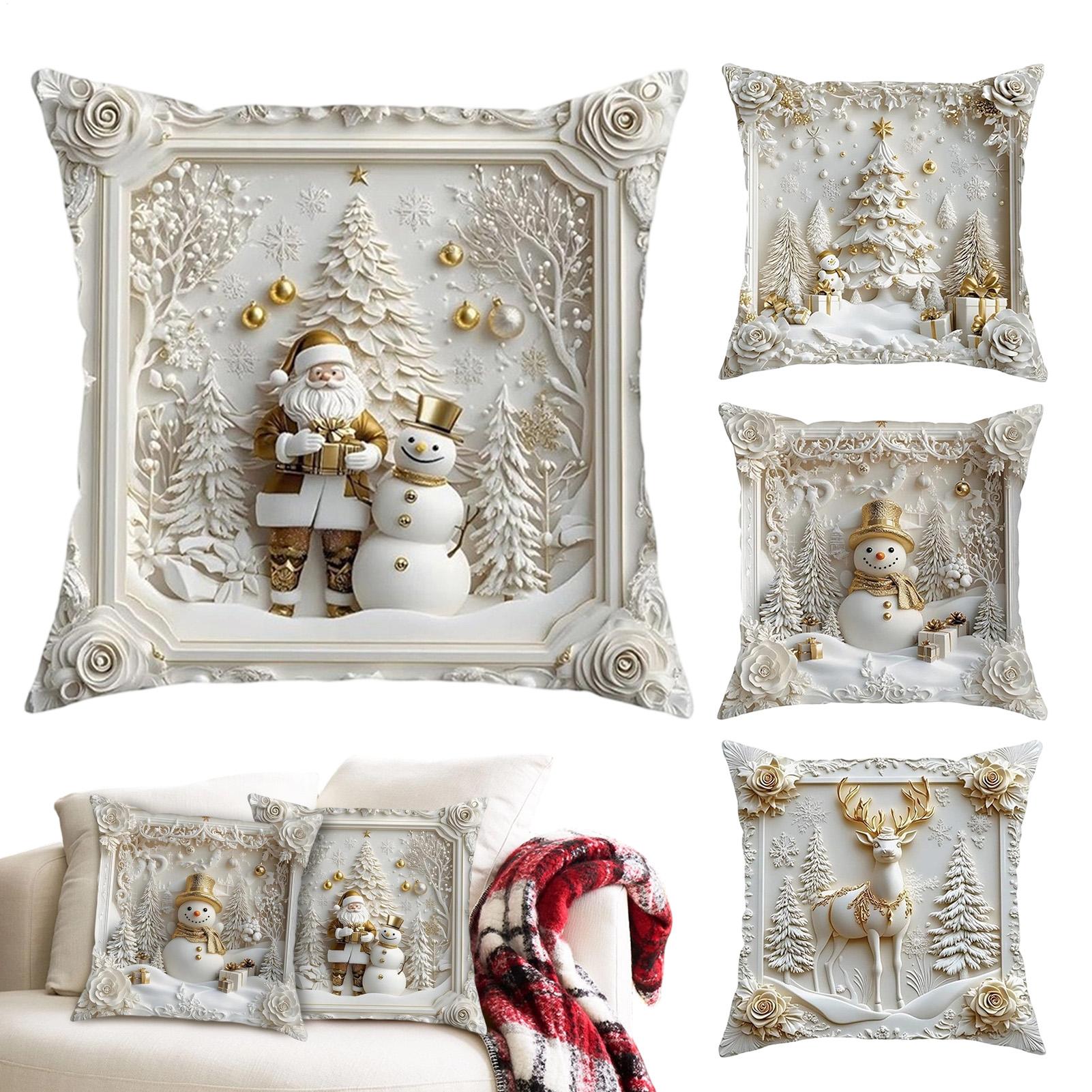 

White Christmas Theme Pillow Covers 4 Pieces 18x18 Inch Snowflake Decorations Christmas Throw Pillow Case For Chair Couch Sofa CHINA