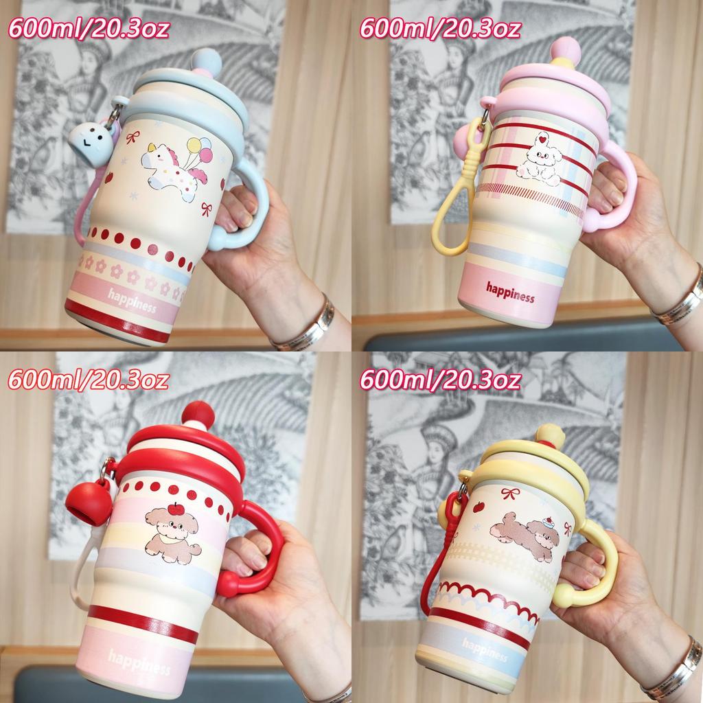 Pink Girl Heart Insulated Travel Mug With Handle And Straw For Daily Hydration
