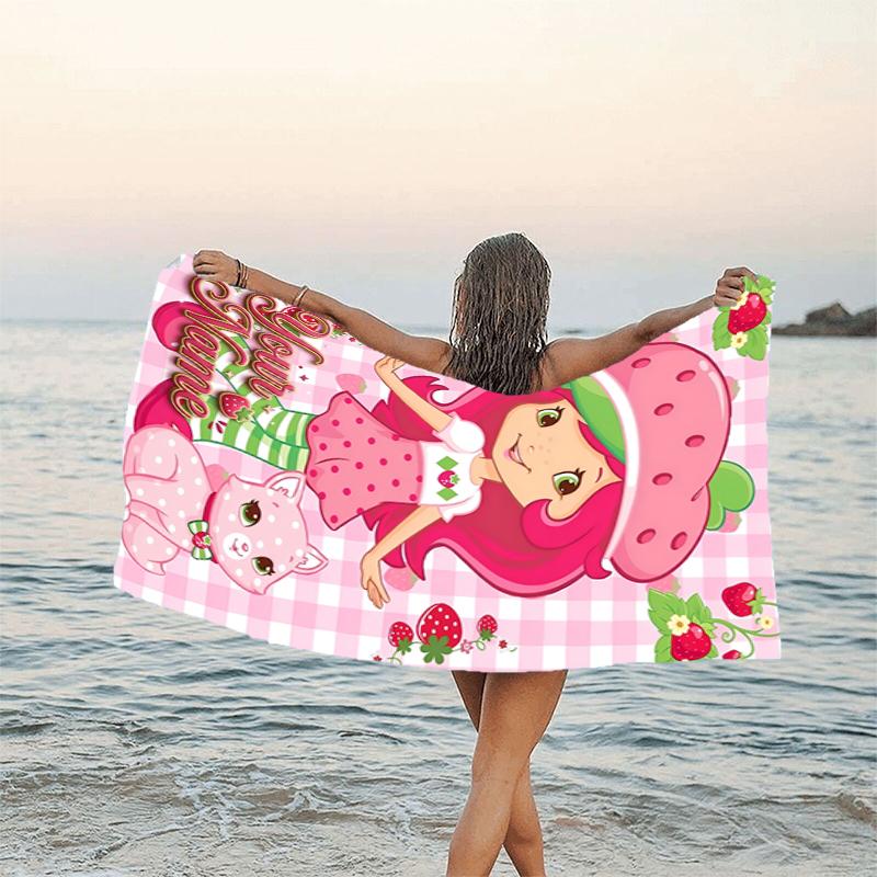 1pc Princess Strawberry Beach Towel with Custom Name, Beach and Seaside Swimming Pool Equipment, Fashion Pattern, Rectangular, Travel Essential