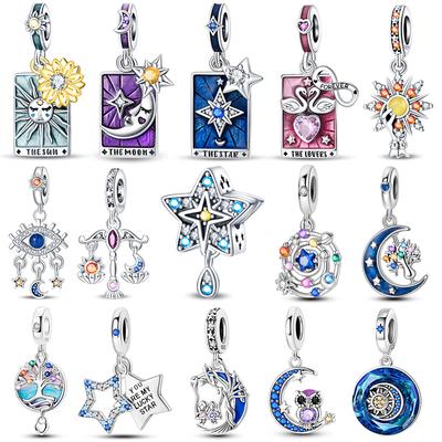 Copper Evil Eye Tarot Justice Star Coins Beads Sun Moon Star Lovers Pendant Charms Beads Diy Jewelry For Women