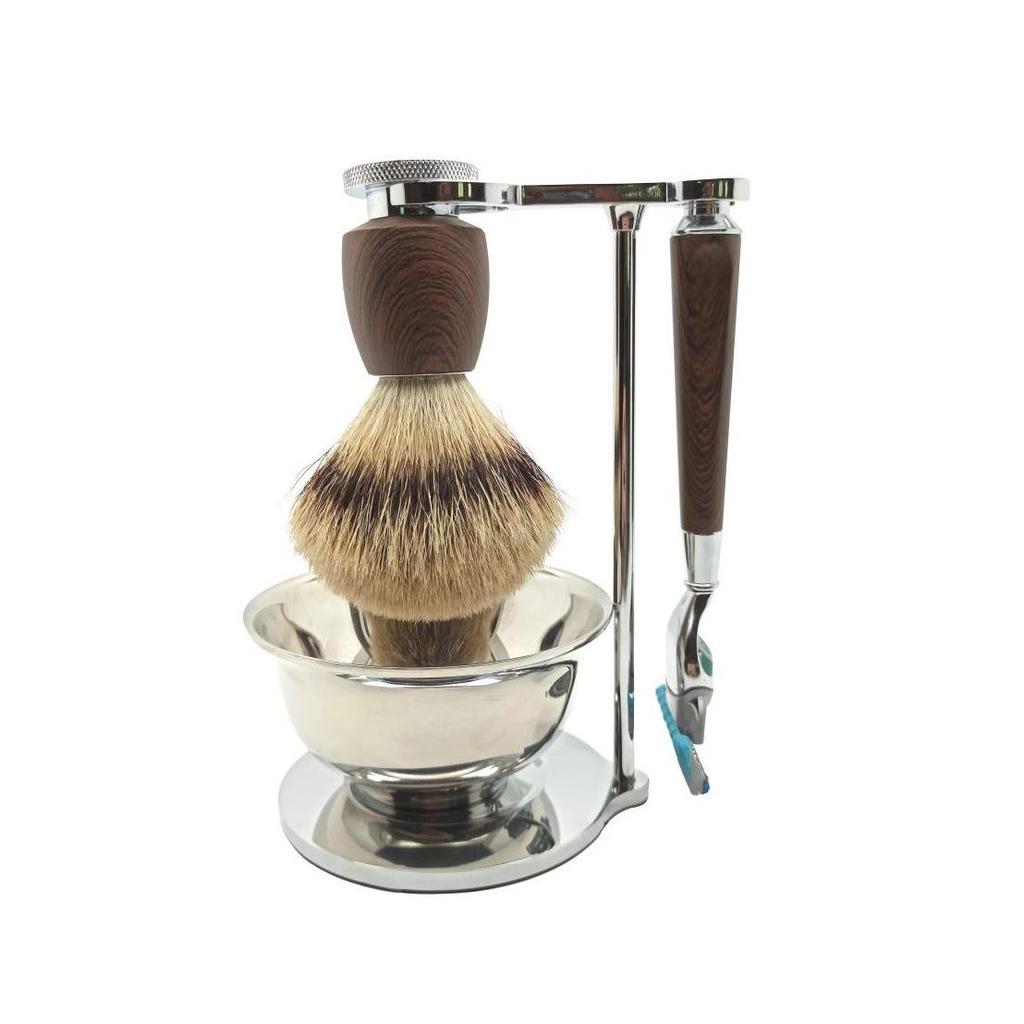 Men's Shaving Gift Set: 3 & 5 Layer Razor, Double-Sided Razor, Beard Brush, Bristle Brush, Bowl & Stand.
