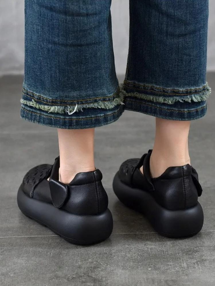 Johnature Hand Woven Genuine Leather Women's Shoes Comfortable Versatile Thick Soled Sandals