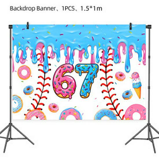 Ice Cream Baseball Girl Birthday Party Tableware Set - Plates, Cups, Flags, Tablecloth, Decorations