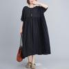 Plus Size Black Long Dress for Women Loose Casual Cotton Linen Vintage Robe Summer Dresses