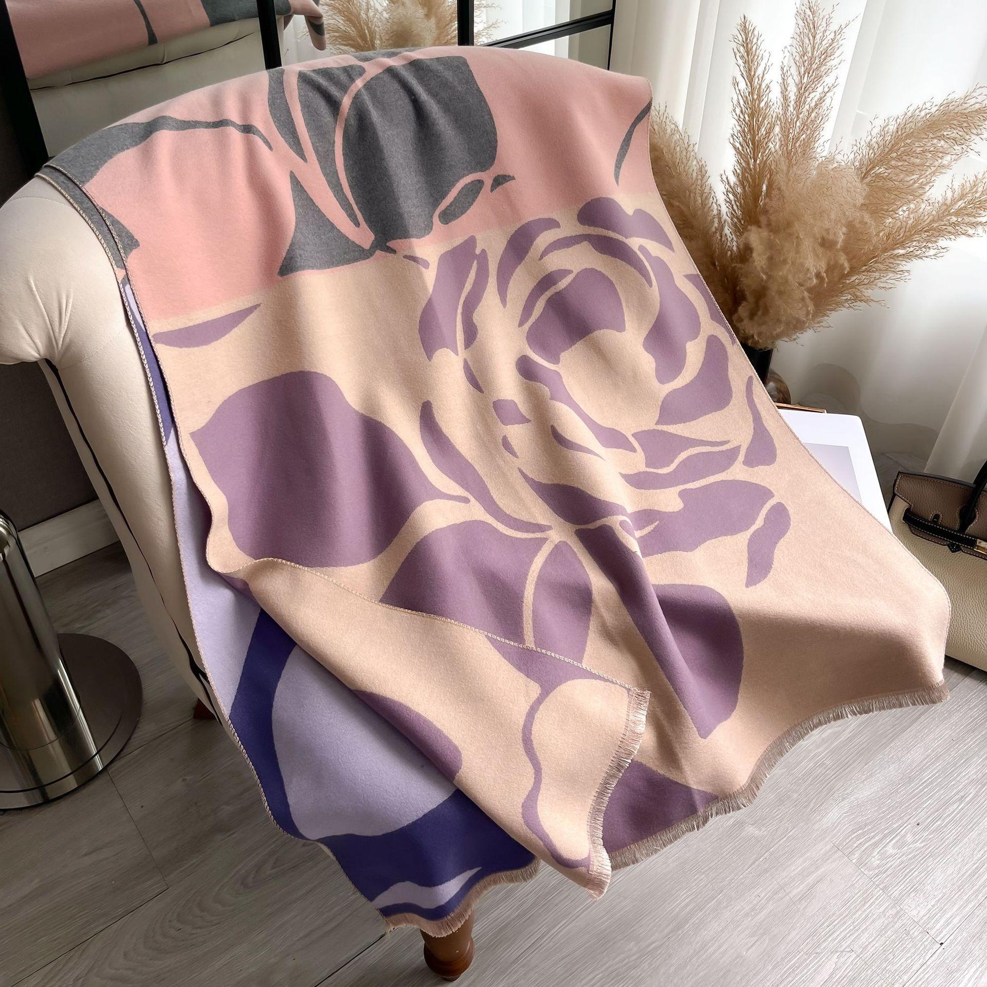 

Warm Winter Scarf for Women Luxury Floral Pashmina Shawls Thick Cashmere Blanket Chunky Stoles Lady Elegant Poncho Bufanda 65X185cm