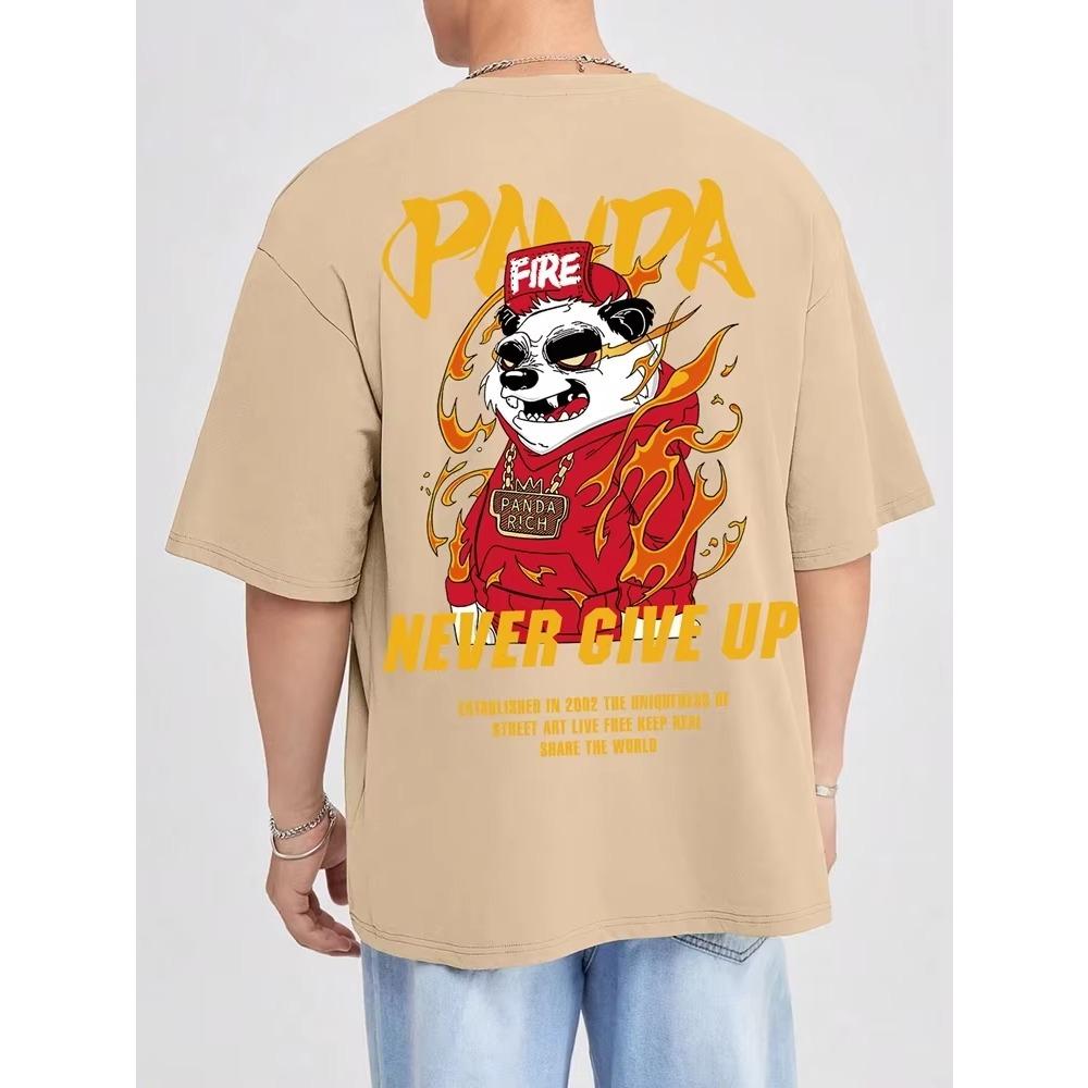 Kawaii Vintage Anime Panda Print T Shirt Funny Men Summer Casual Short Sleeve Tshirts Male Plus Size Tops Ropa Y2k Hombre Tees