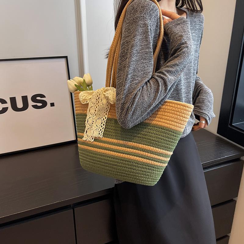 

Summer new versatile fashion woven bag shoulder portable vegetable basket tote women s bag зелёный