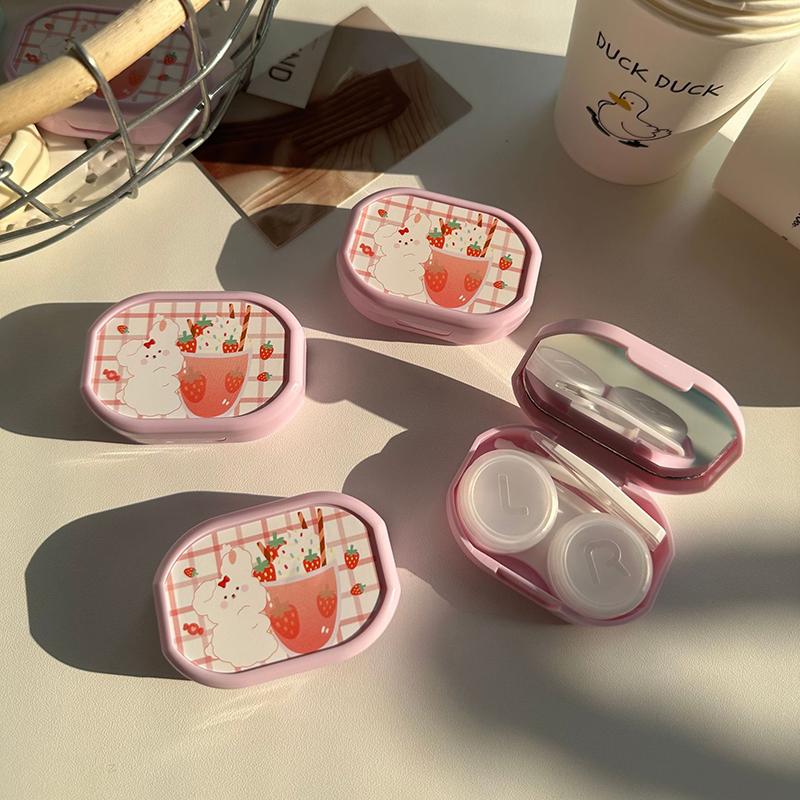 

1 коробка для контактных линз, футляр для хранения контактных линз с изображением мультяшного кролика, подарочный ящик для хранения линз, дорожный портативный контейнер с пинцетом для ношения жёлтый