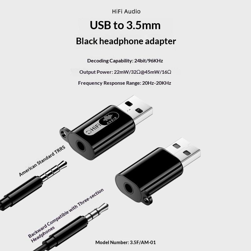 USB A to 3.5mm TRRS Audio Converter External Sound Card HiFi Sound Headphone Mic Adapter for Portable Laptop PC Use