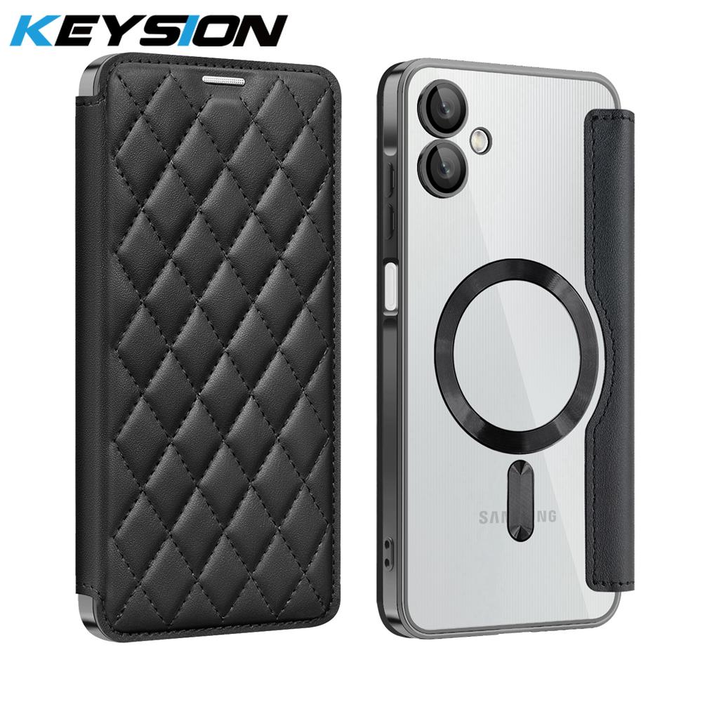 KEYSION Plating PU Leather Flip Wallet Case for Samsung A07 A06 A05 Cards Slots Magnetic Phone Back Cover for Galxy A05 A06 A07