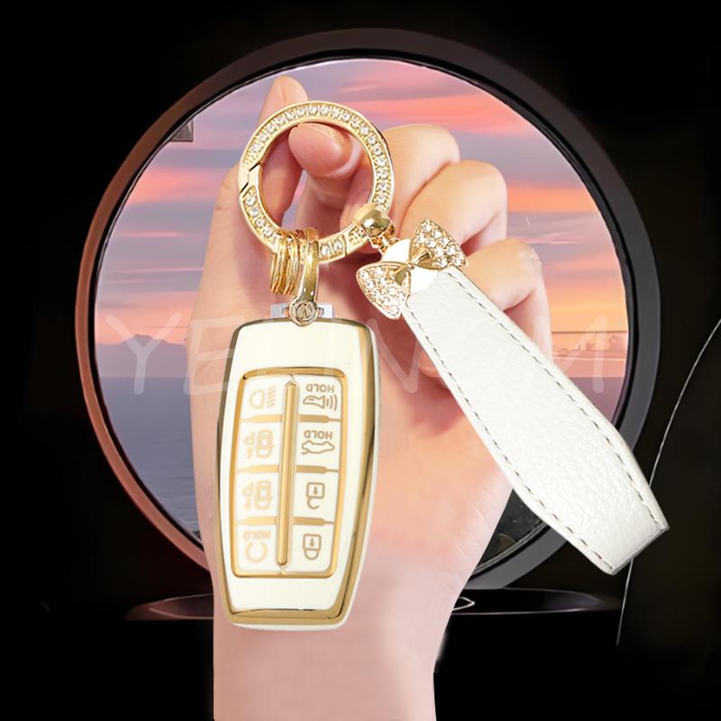 8 Buttons Tpu Car Key Cover Case For Hyundai Genesis G80 Gv70 Gv80     Remote Key Holder Auto Accessories