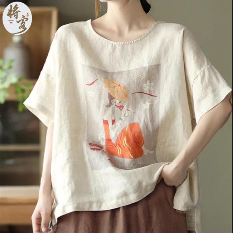 YYFS Women's Fashion Casual Summer Spring Flower Pattern Print 1/2 Sleeves O-Neck Blouses & Shirts