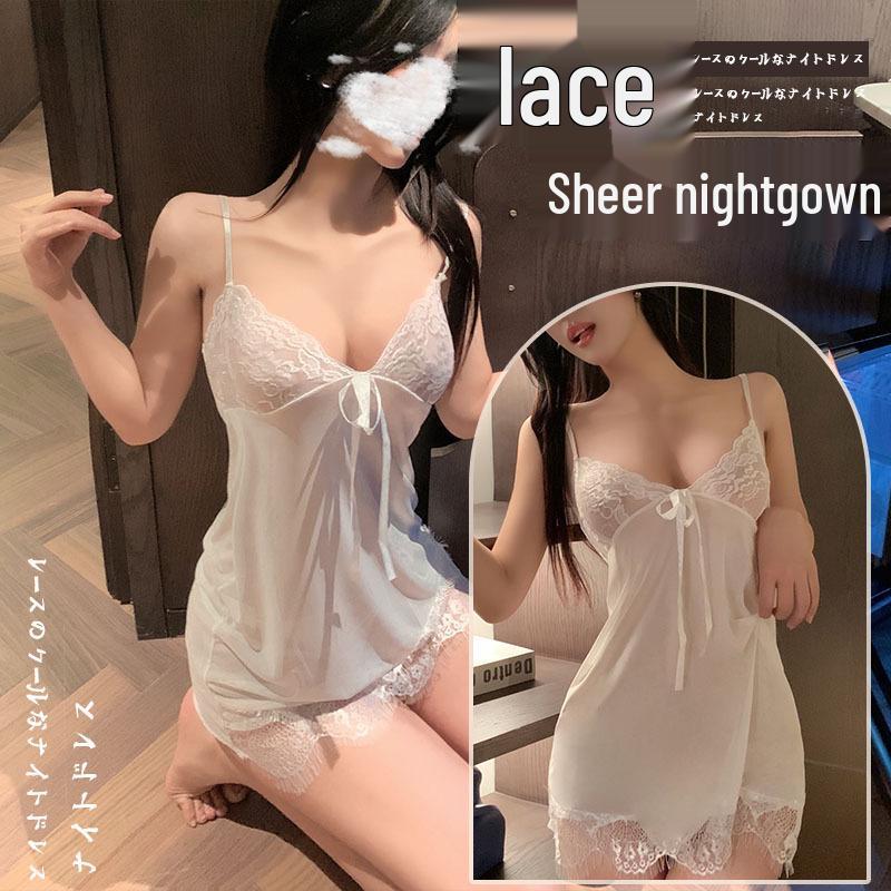 Seductive Lace Mesh Lingerie: Tempting Two-Piece Pajama Set with Suspender