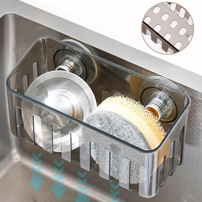 Plastic Sink Edge Storage Rack Featuring Strong Suction Cups for Efficient Dishcloth Drying and Countertop Organization