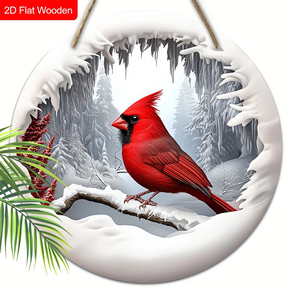 Classic Cardinal Wooden Christmas Sign - Navidad Round Sign for Front Door, Church Door, Wall Hanging Decor - Ideal Christmas Decoration