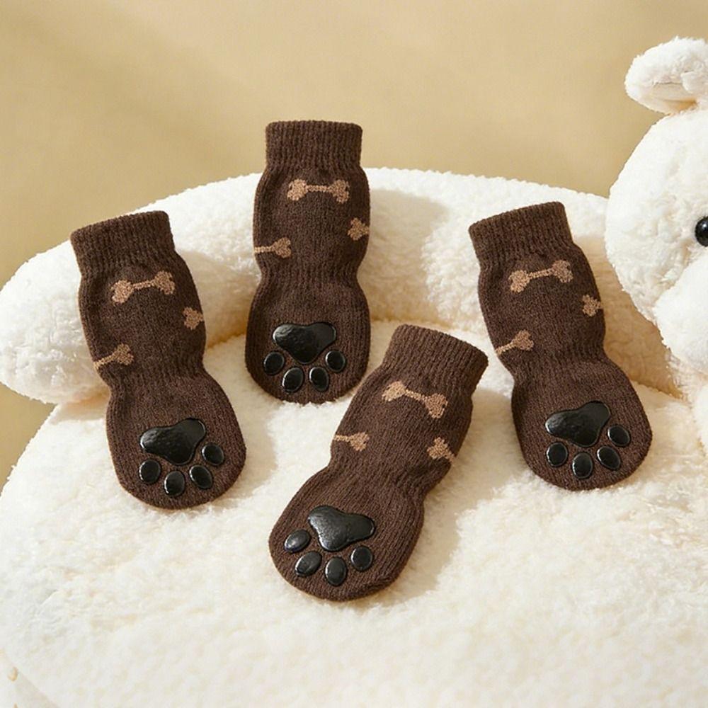 Anti-Slip Cozy Dog Socks Adjustable Band Anti-Scratch Noiseless Knitted Socks Strong Grip Anti-dirt Dog Paw Covers Wooden Floors