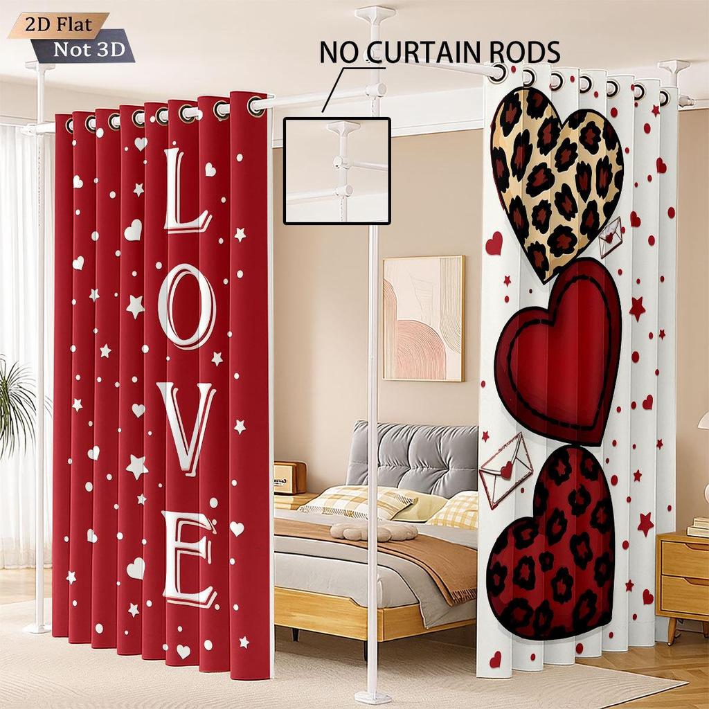Valentine's Heart Digital Print Blackout Curtains, Customizable Polyester with High-Precision Sun Protection.